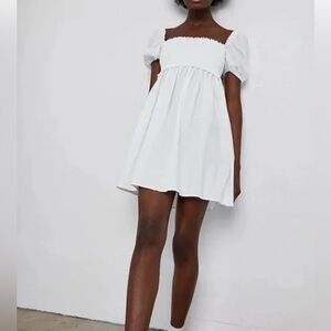 Aritzia Sunday Best Hadley Puff Sleeve White Babydoll Mini Dress Size 2XS